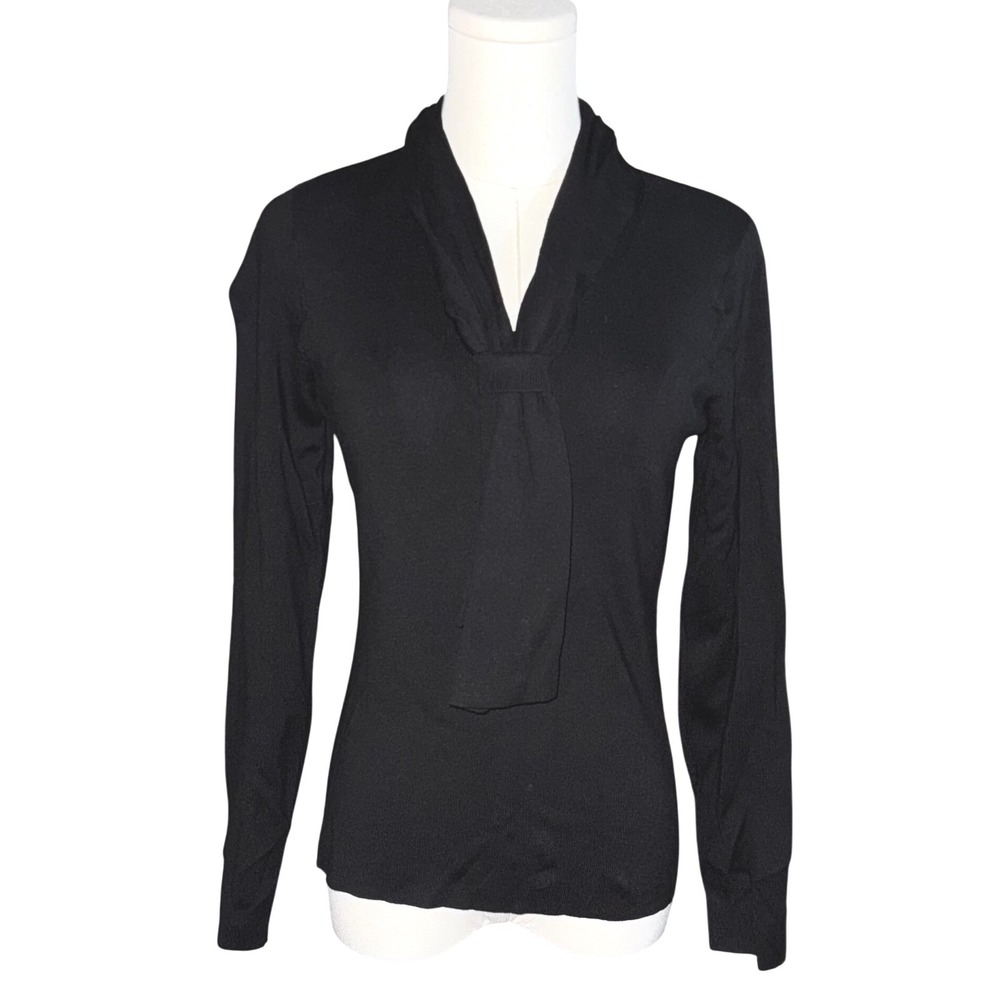 HAROLDS Black Long Sleeve Tie Neck Silk Blend Sweater Top Women's Size Small NEW